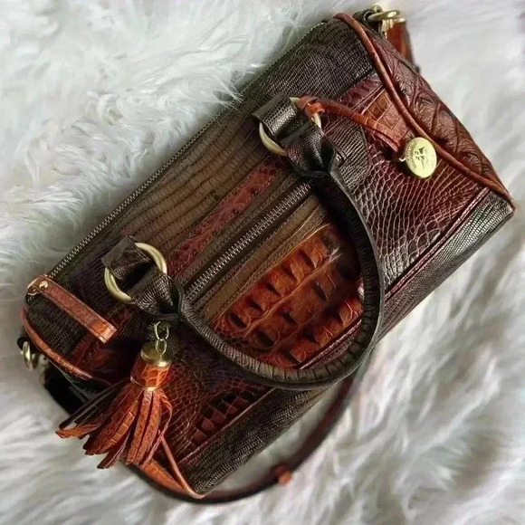 Brahmin Embossed Leather Satchel with Tassel Charm + Original Dustbag - Picture 1 of 14